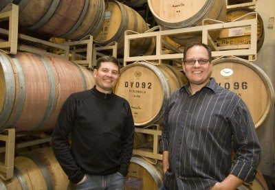 Chad and Corey in the barrel room